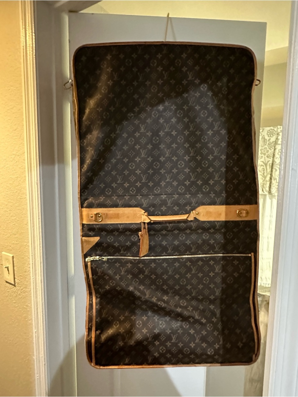 Authentic Louis Vuitton Brown Monogram Canvas Garment Bag with Tan Trim